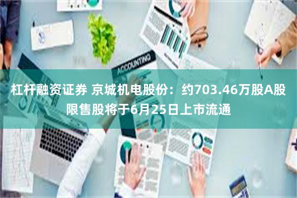 杠杆融资证券 京城机电股份：约703.46万股A股限售股将于6月25日上市流通